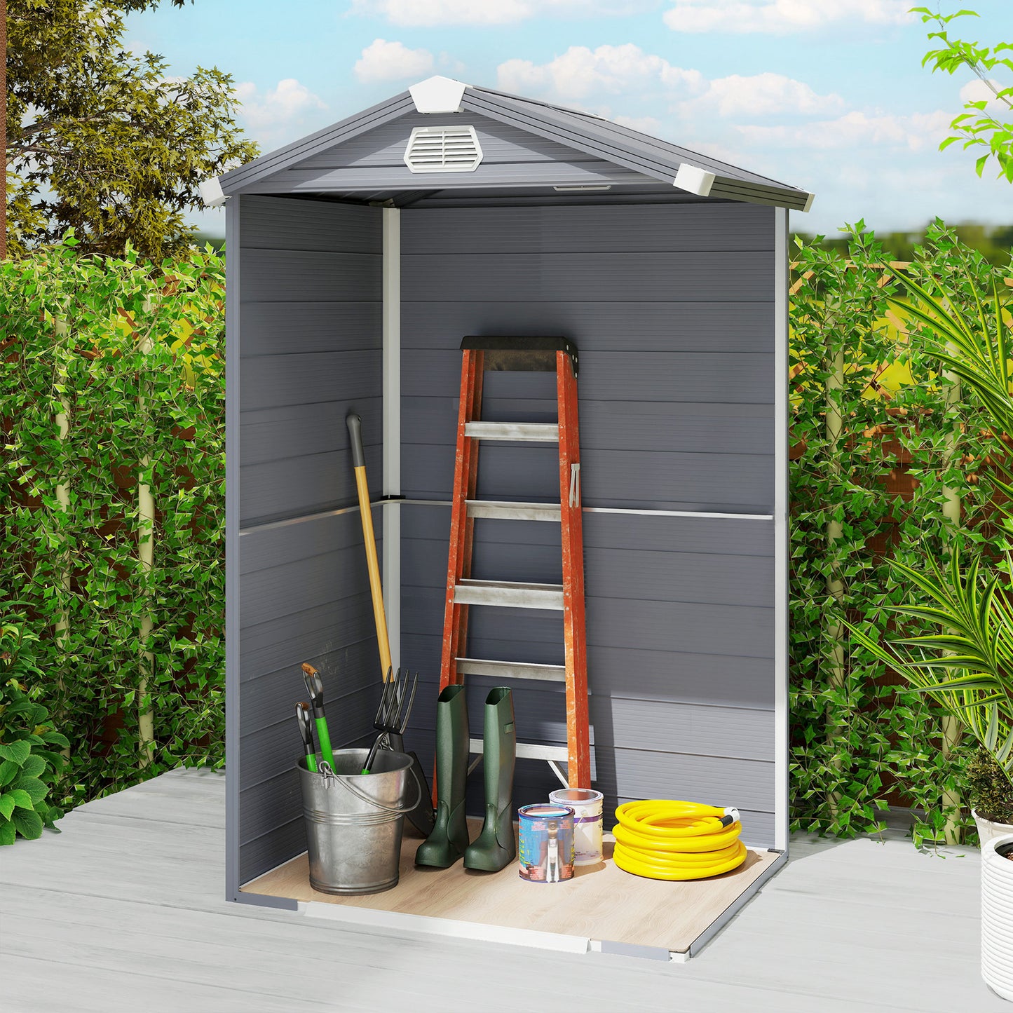 4.4ft x 3.3ft size Aluminium Frame and Plastic Wall Shed