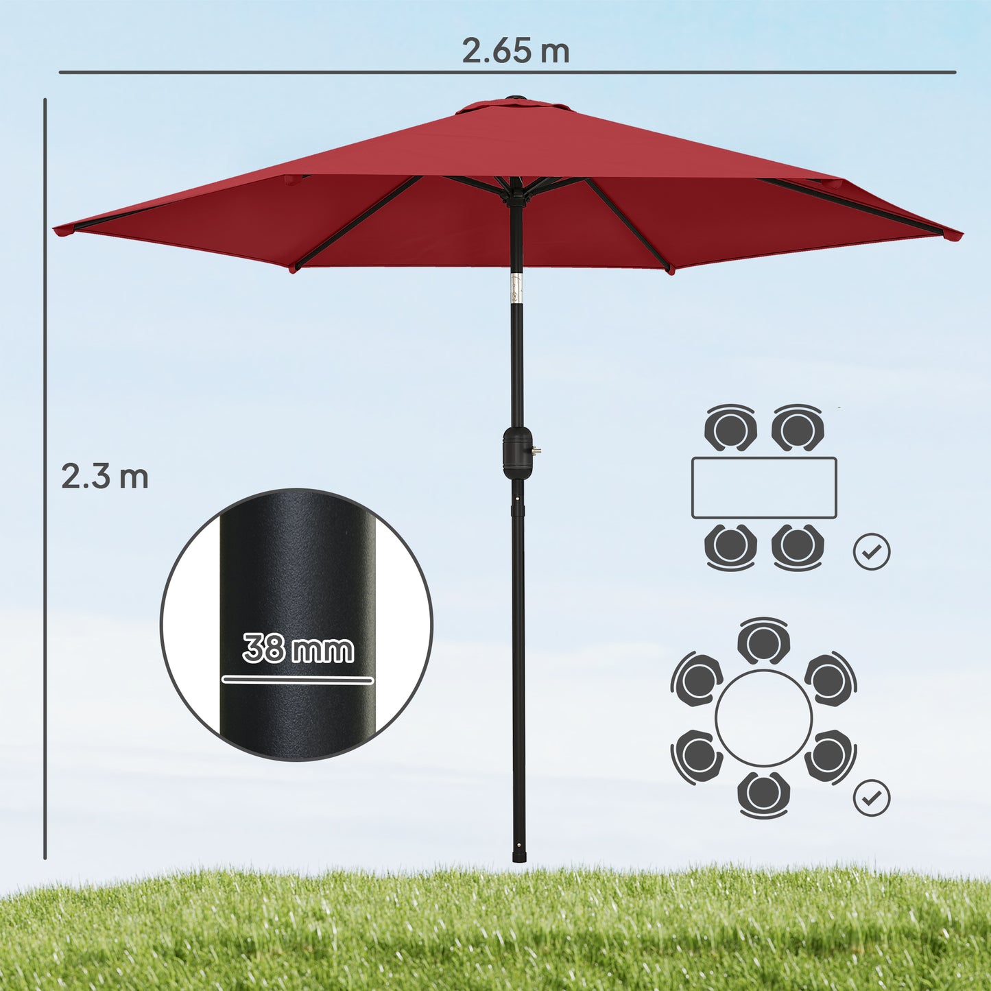 2.6 m Garden Parasol Umbrella with Aluminium Pole (4)