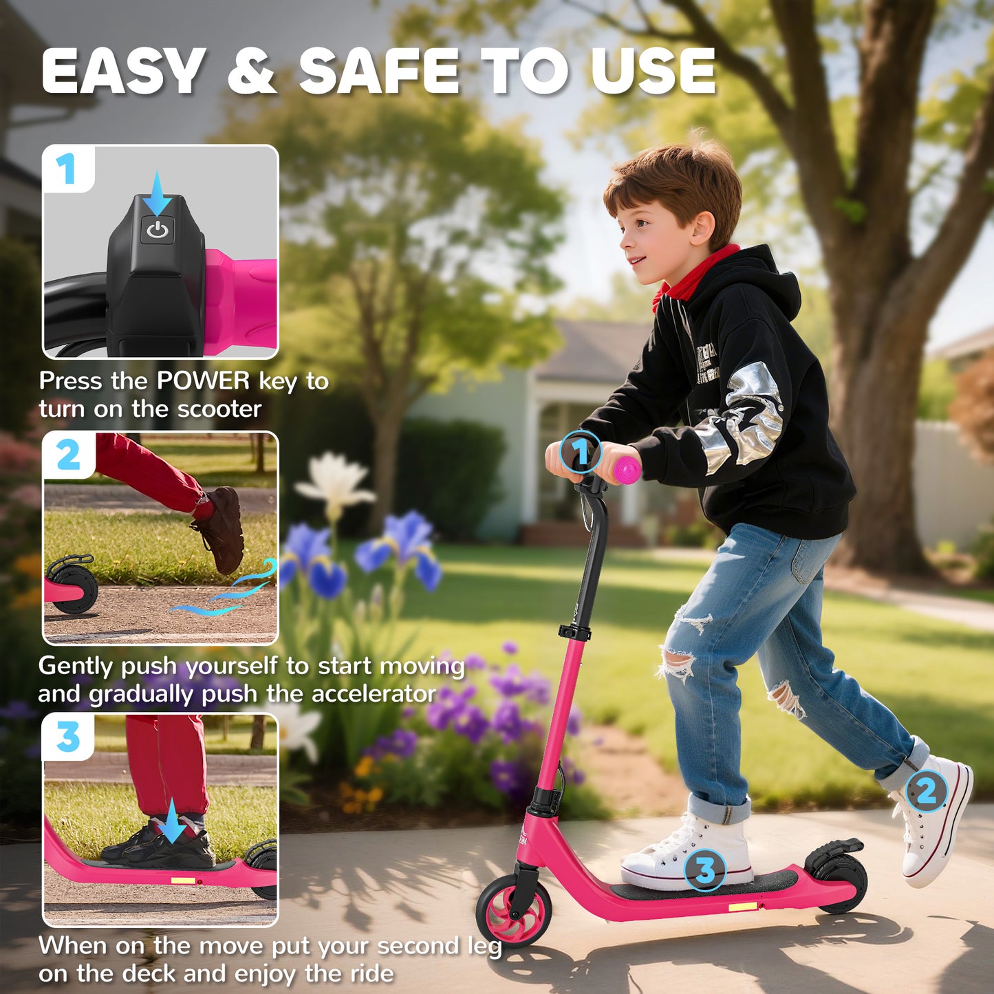 Electric Scooter for Kids 6+, Foldable E Scooter, Up to 8 KM/H