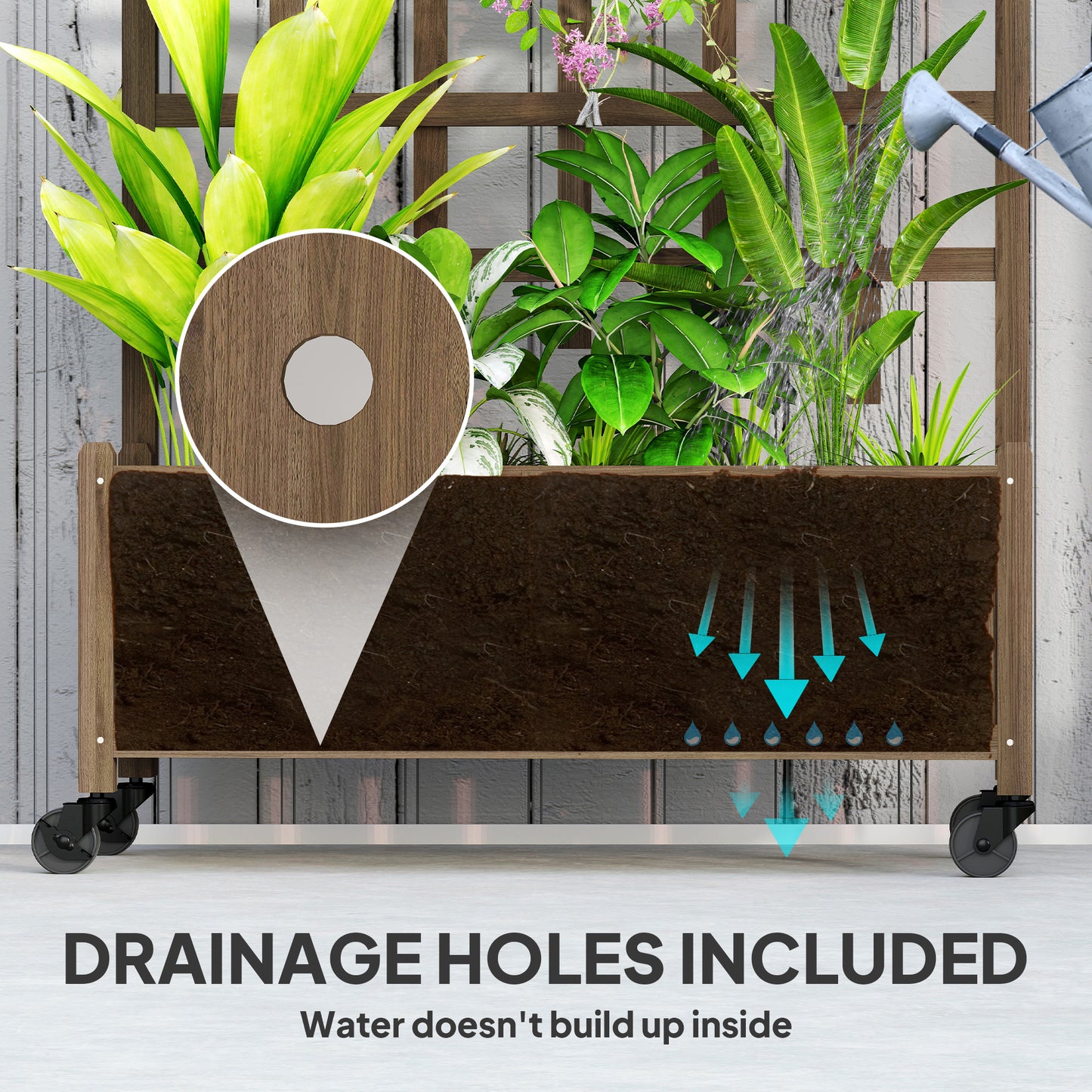 Wooden Trellis Planter, Raised Garden Bed with Wheels