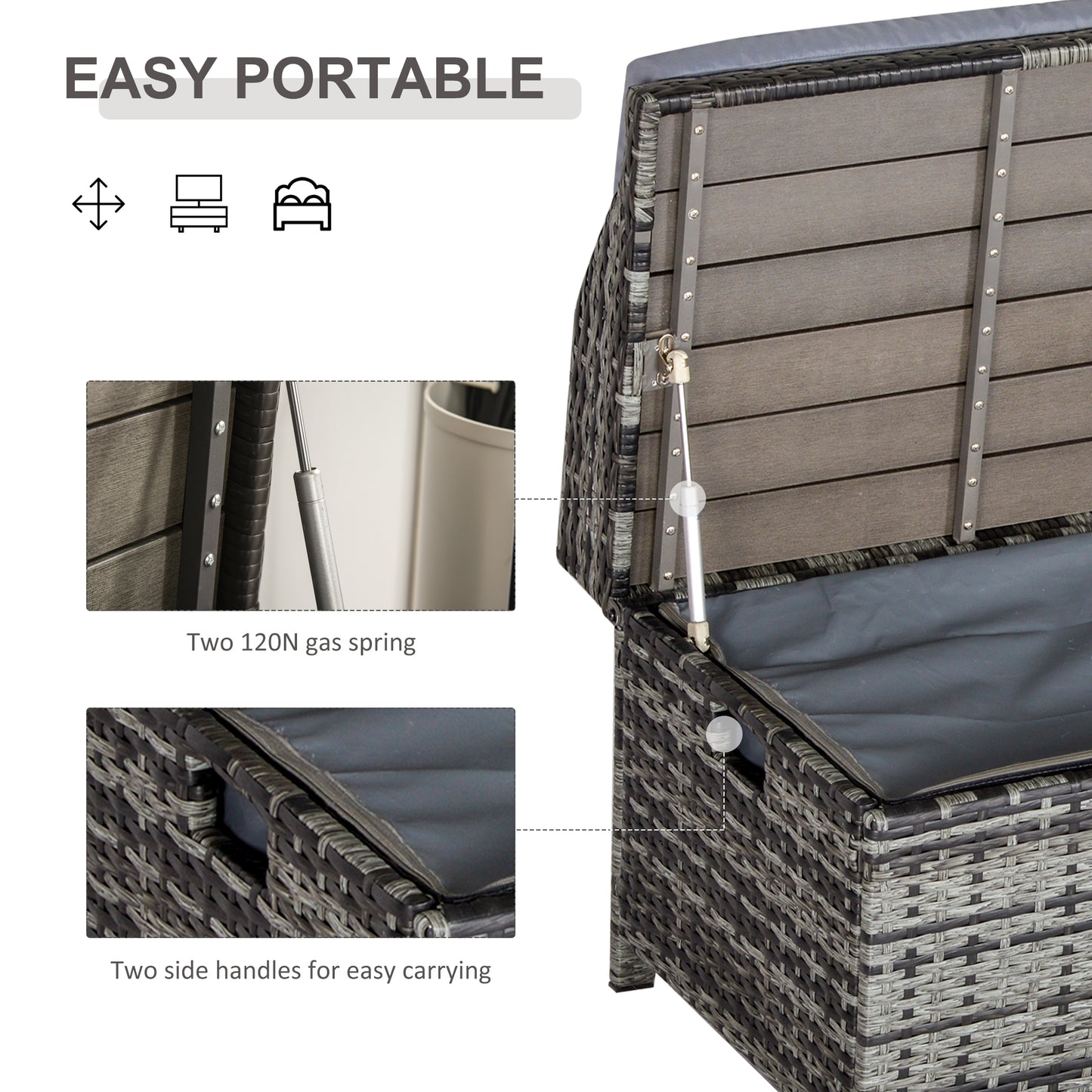130 L Rattan Garden Storage Box, with Seat
