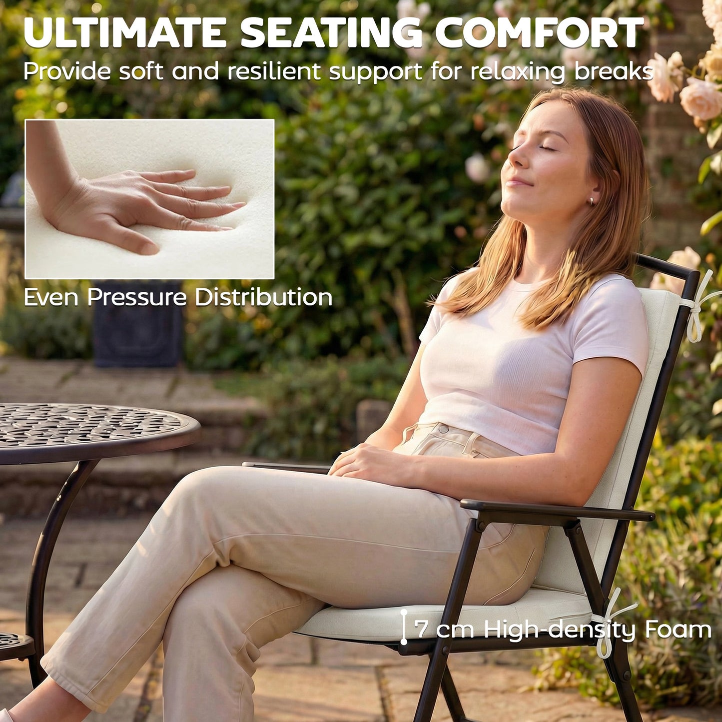 Outdoor Seat Cushions Set of 2 with Ties, Waterproof Garden Seat Pads