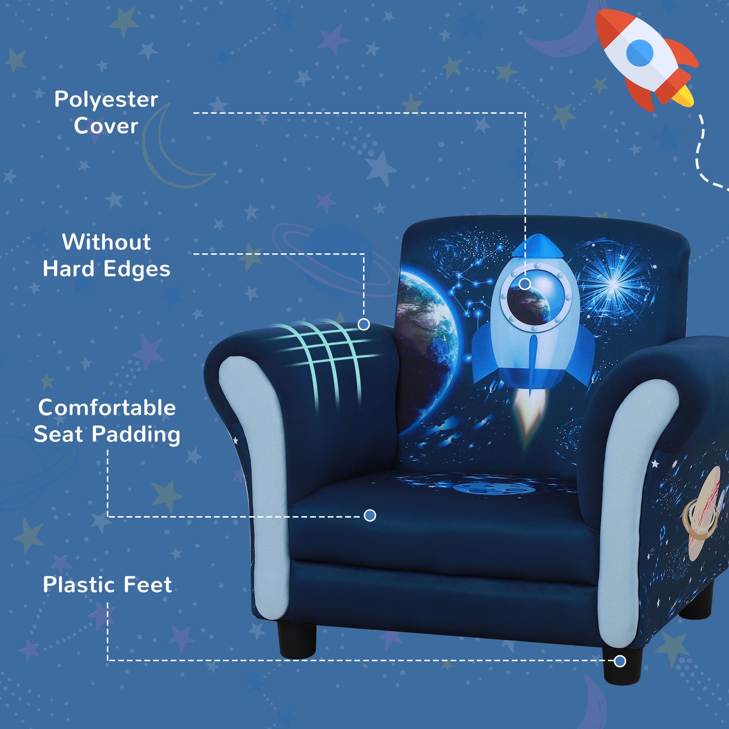 Child Armchair Kids Mini Sofa Chair with Armrest, 59.5 x 43 x 46.5cm