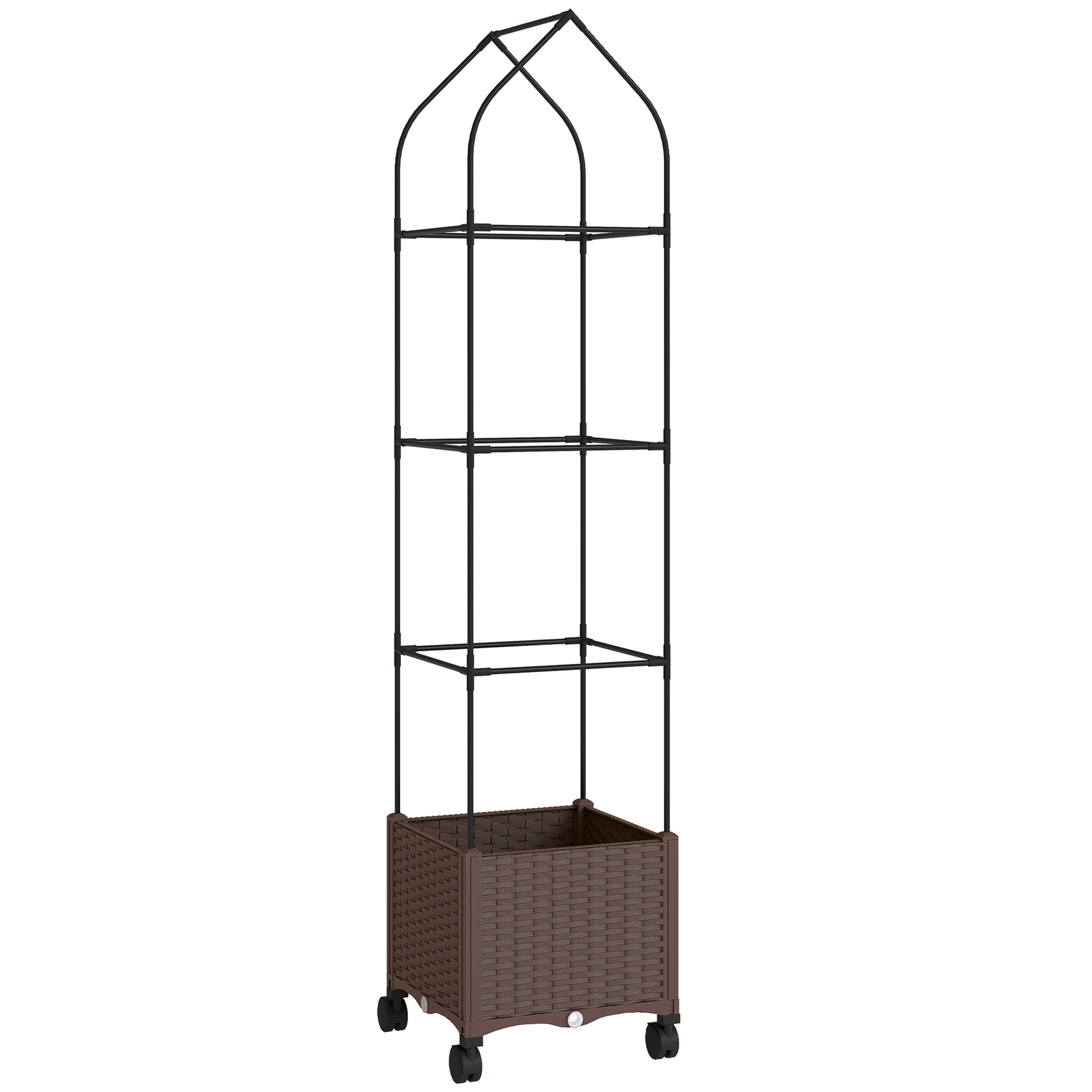 Raised Garden Bed with Trellis, Tomato Cage with Lockable Wheels