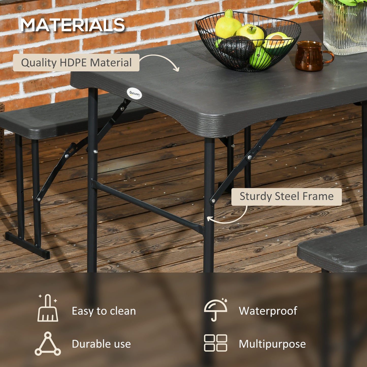 Folding Picnic Table with 2 Benches