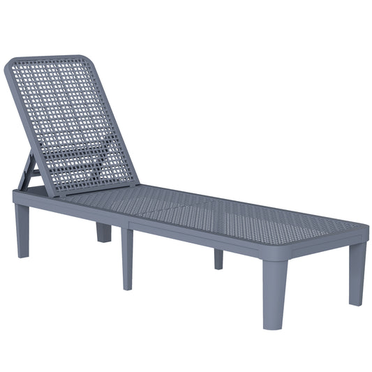 Plastic Sun Lounger, 4-Position Adjustable Reclining Garden Lounger