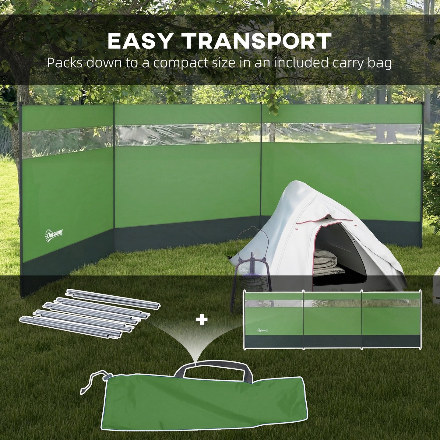 Camping Windbreaker with Clear Windows, Carry Bag and Steel Poles