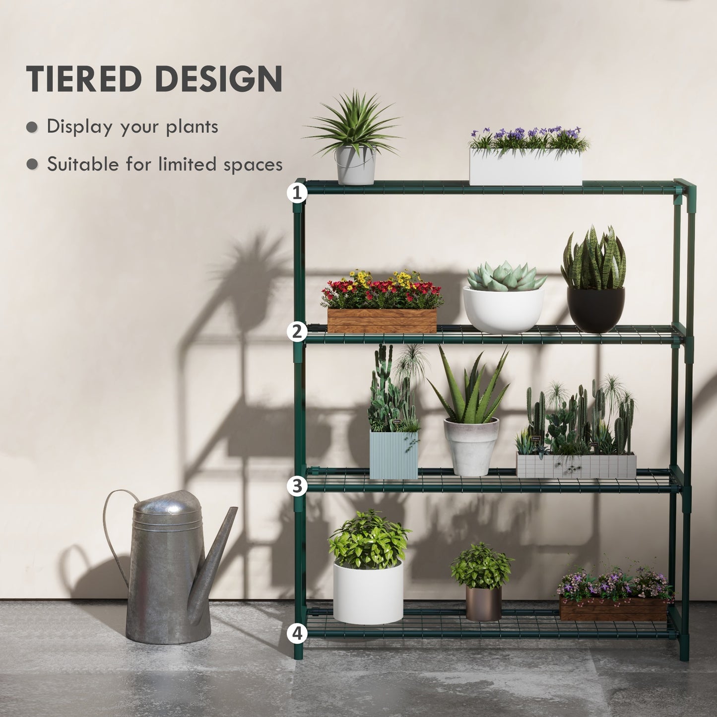 Modern Plant Stand, 4-Tier Planter Holder with Steel Frame