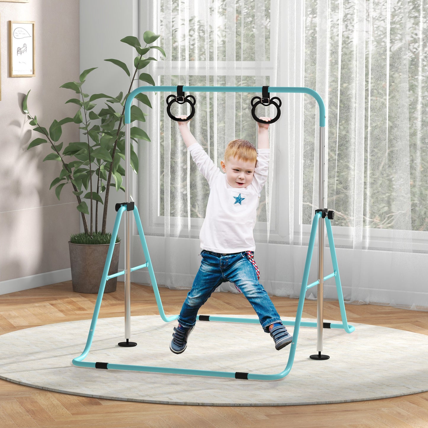 Adjustable Height, Foldable Kids Gymnastics Bar w/ Non-slip Rubber