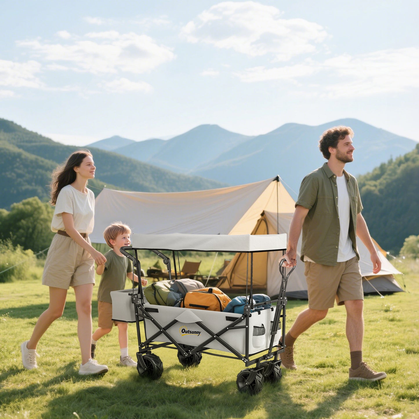 Folding Trolley Cart Storage Wagon Beach Trailer 4 Wheels