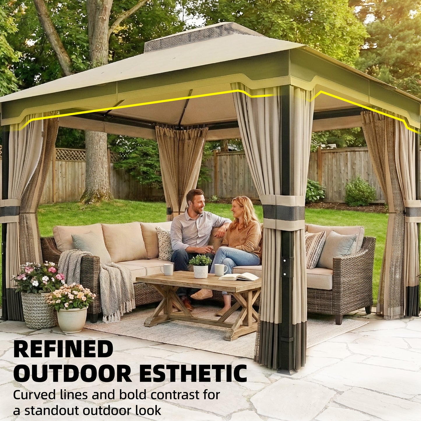 3 x 3.6 m Outdoor Garden Gazebo with Netting and Curtains