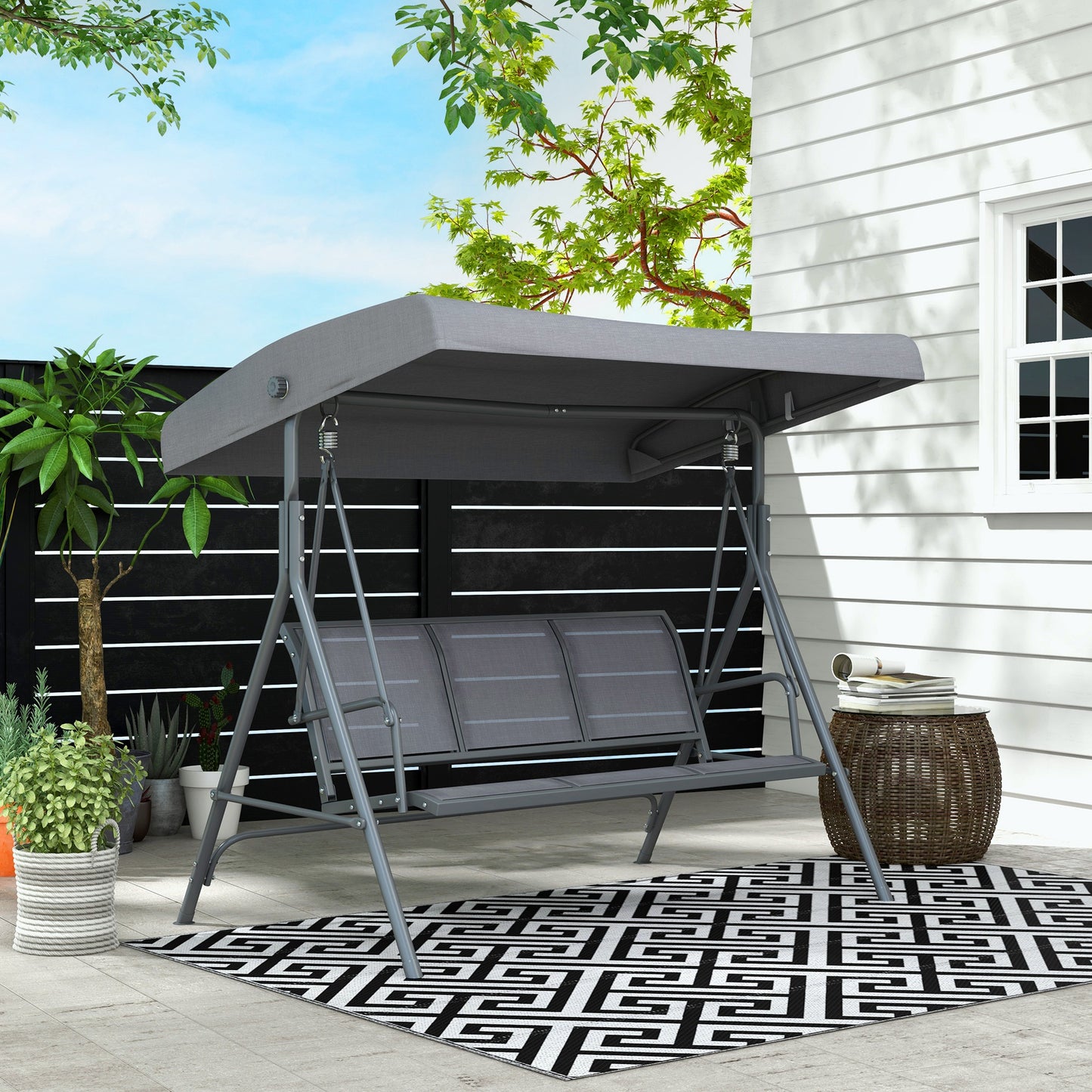 3 Seater Swing Chair, Garden Swing Bench with Canopy
