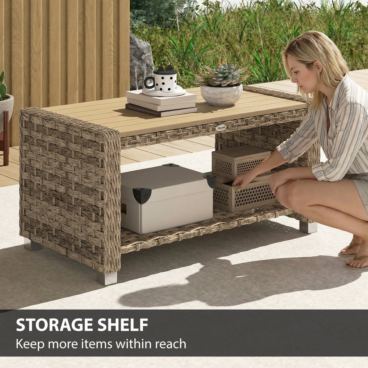 Outdoor Coffee Table with Storage Shelf