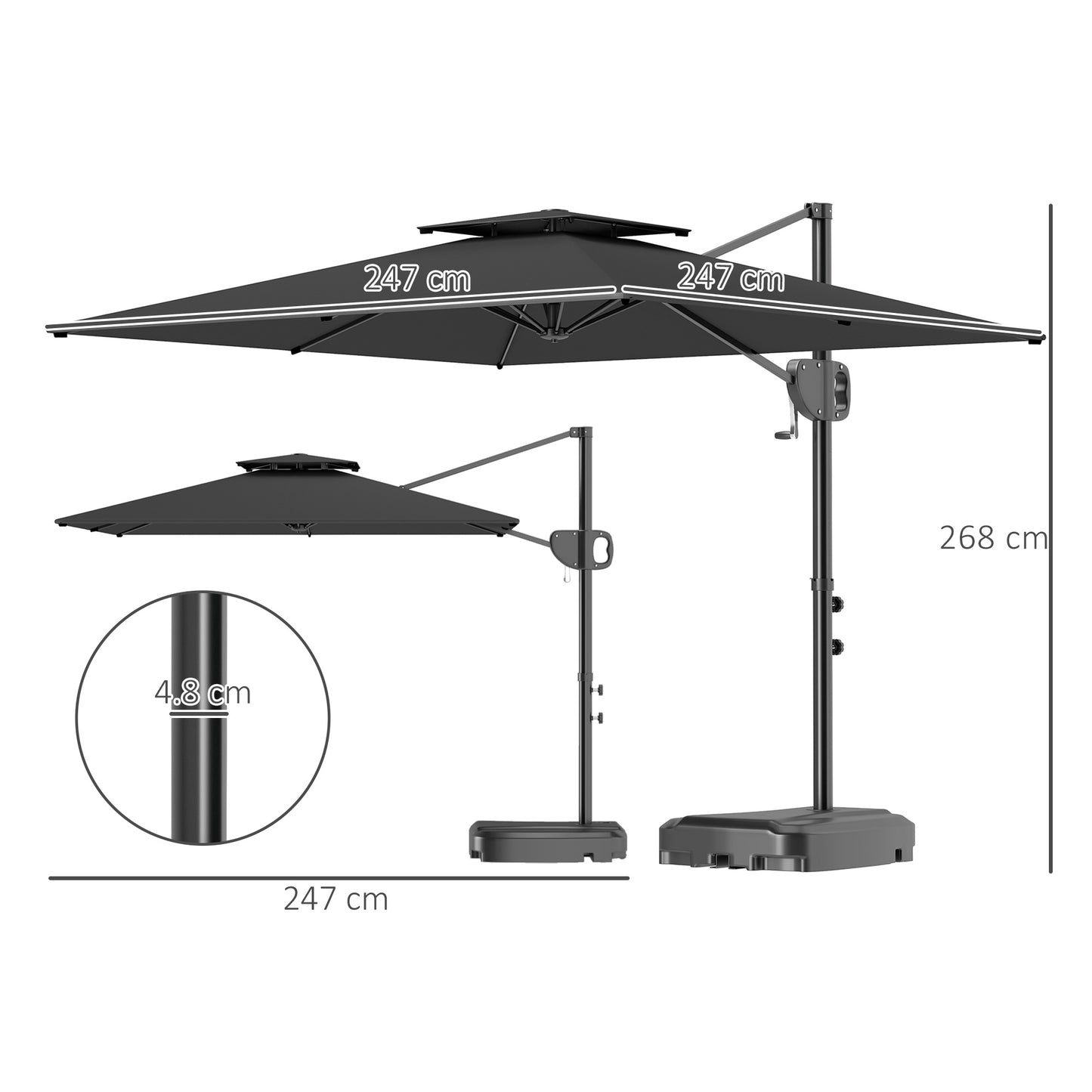 Cantilever Parasol with Weighted Base Double Top Garden Parasol