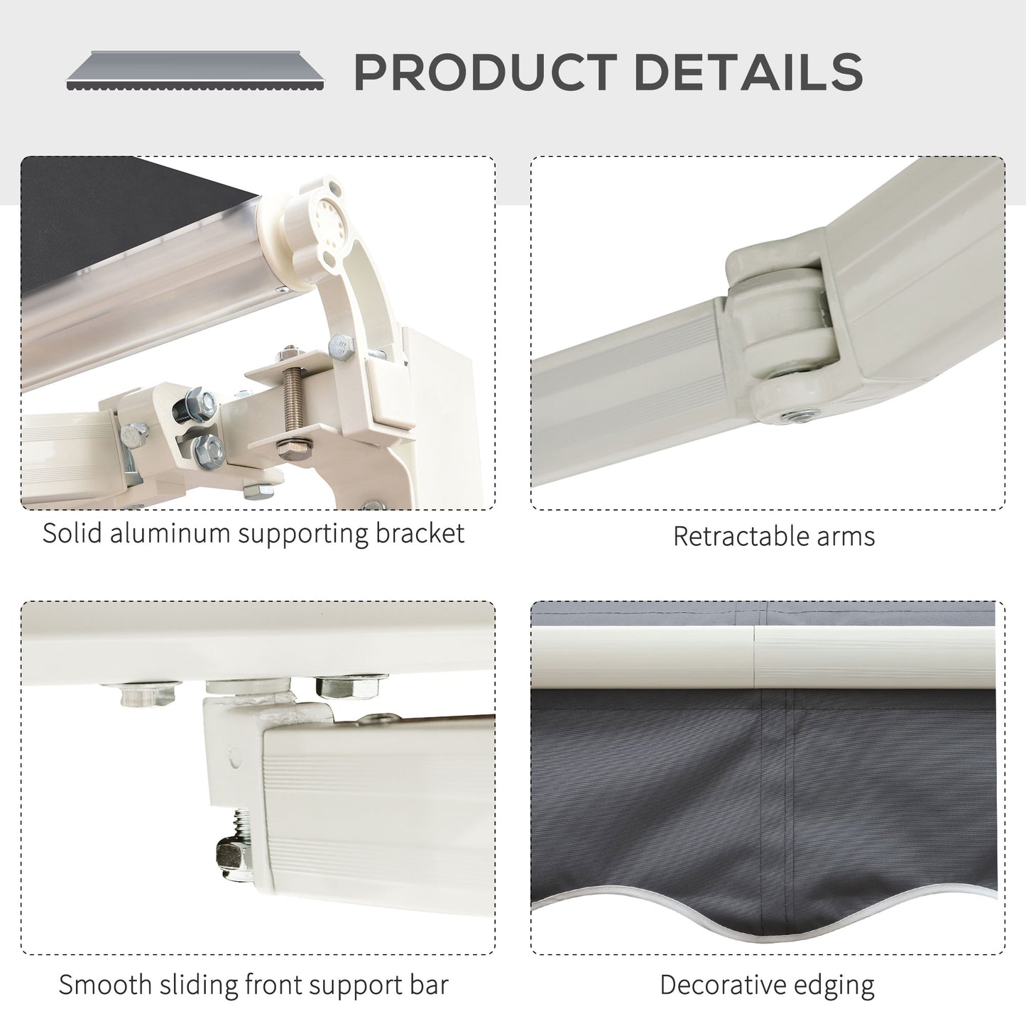 2.5m x 2m Garden Patio Manual Awning Canopy Sun Shade Shelter
