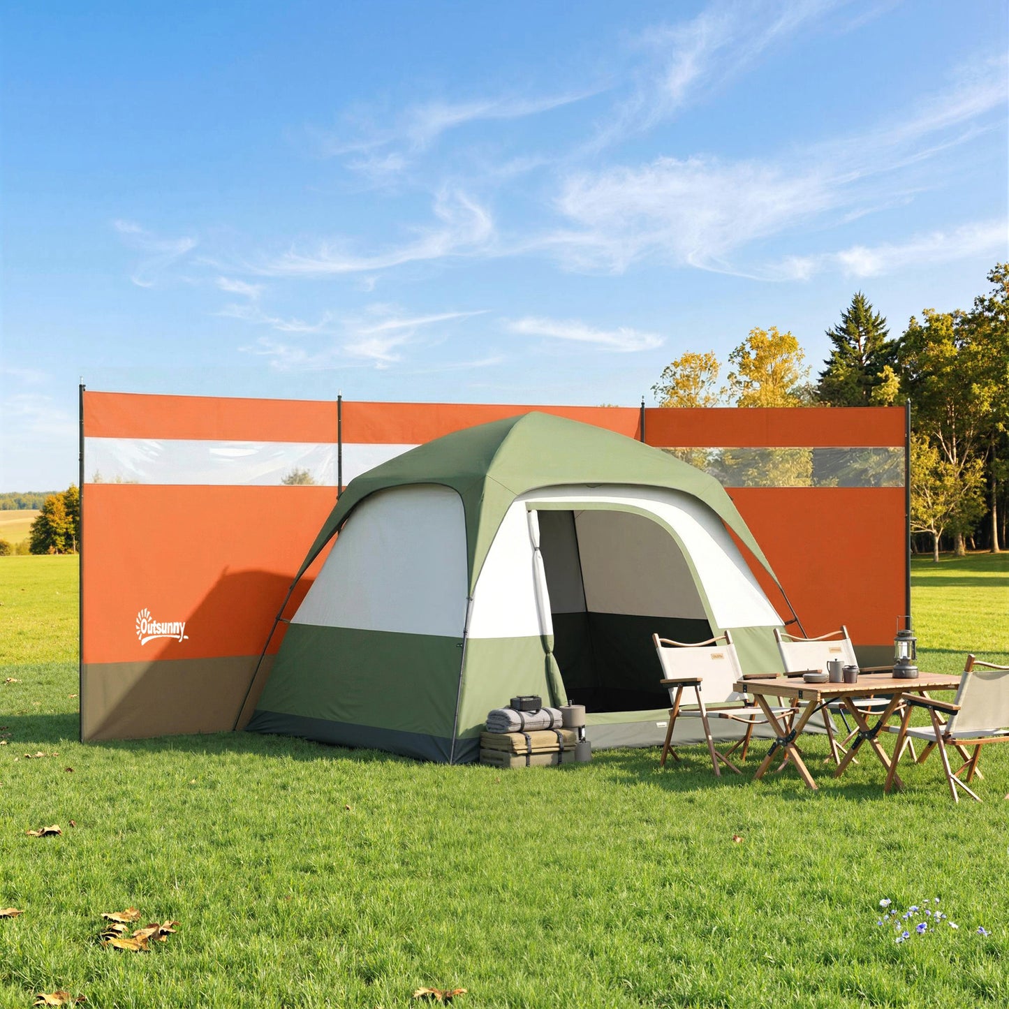 Camping Windbreaker with Clear Windows, Carry Bag and Steel Poles