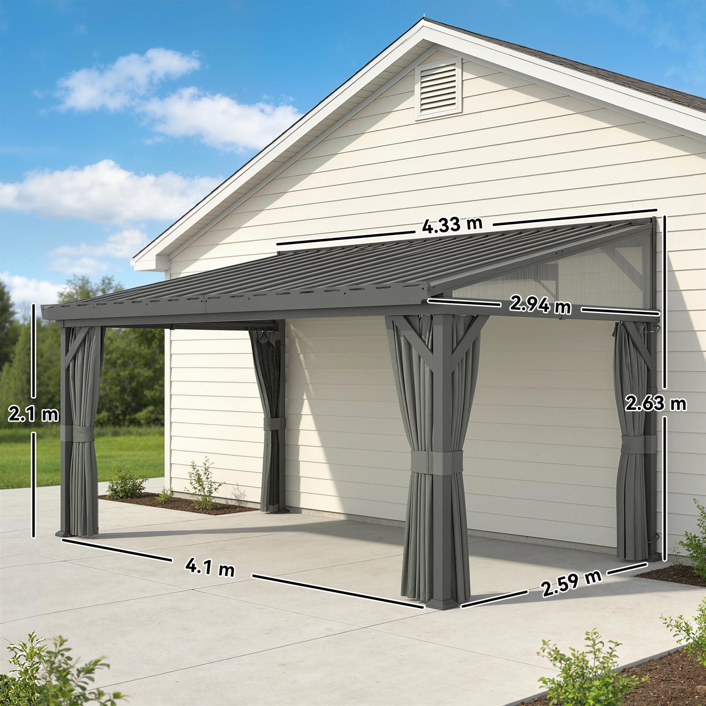 4.3 x 3 m Garden Pergola with Galvanised Steel Roof