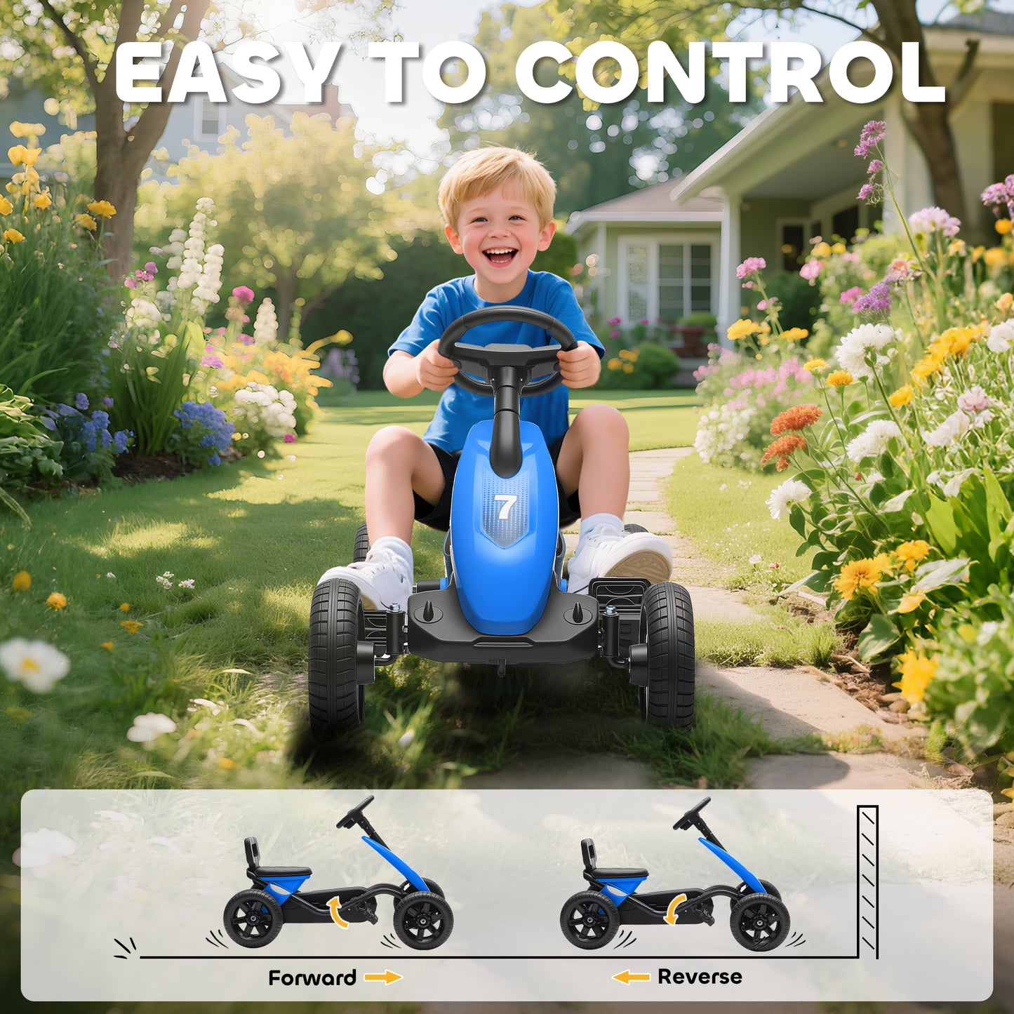 Pedal Go Kart for Kids 2-5 Years, with Silent EVA Wheels, Metal Frame