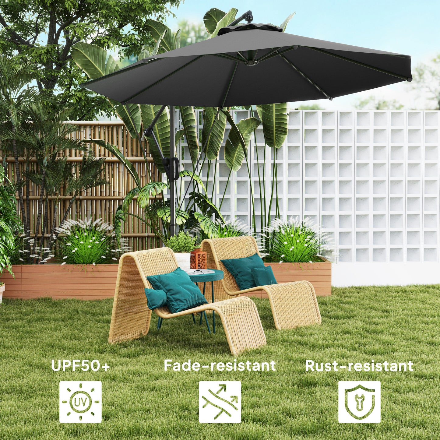 3(m) Garden Cantilever Parasol with Cover and Wind Protection Strap