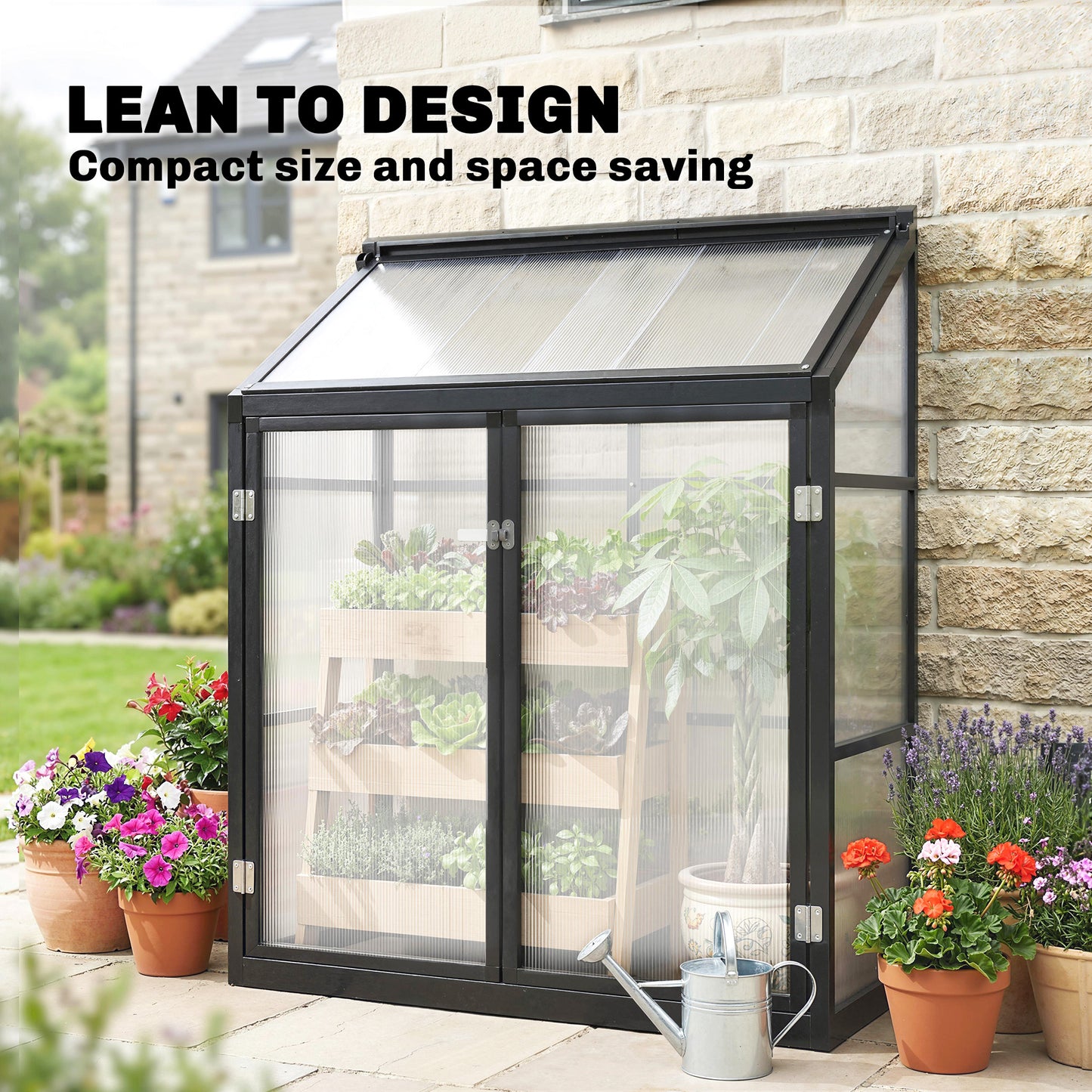 Polycarbonate Greenhouse with Hinged Door, Top Vent