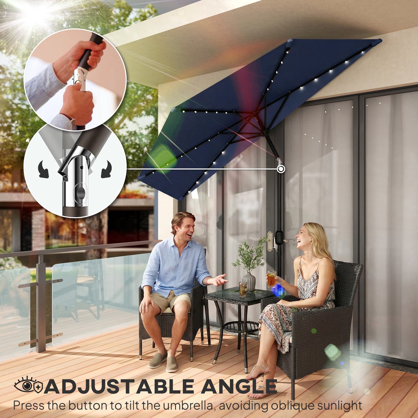 2.6 m Half Garden Parasol with Solar LED Lights