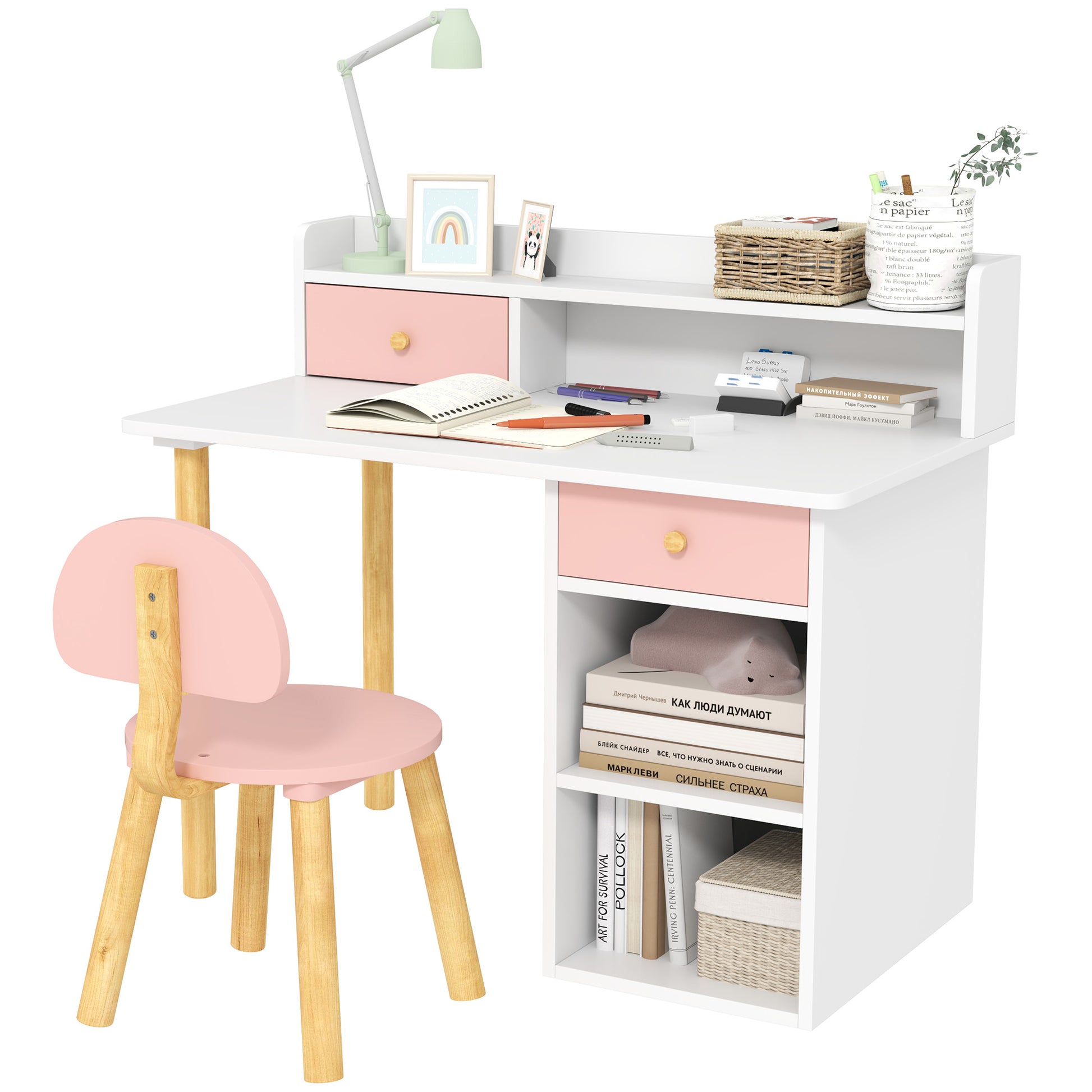 2 Pieces Children Study Table with Hutch