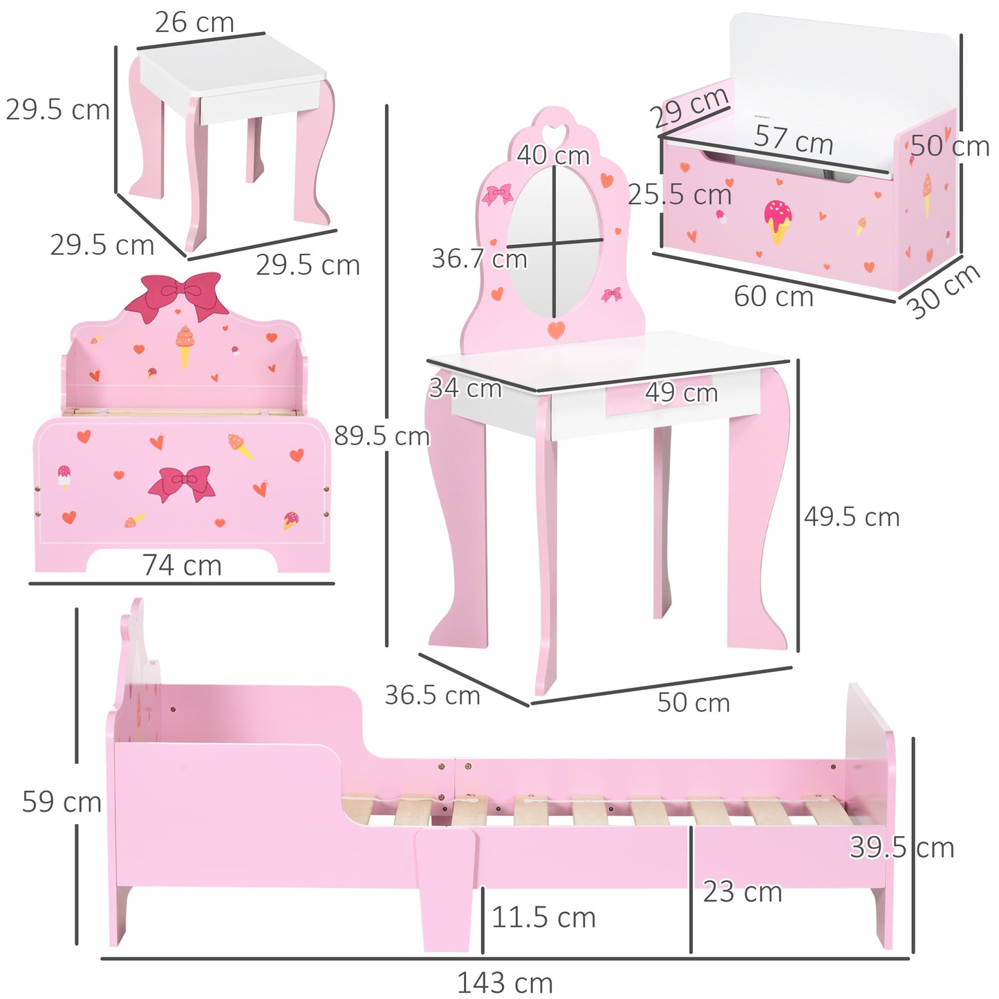 4PCs Kids Bedroom Furniture Set with Bed, Toy Box Bench
