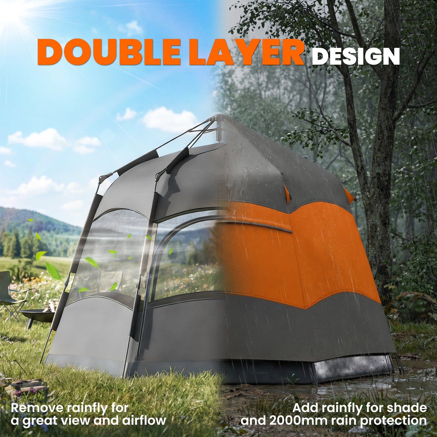 Double Layer Instant Pop Up Tent with Rainfly