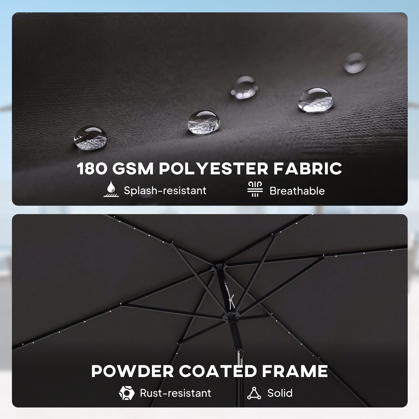 3 x 2 m Garden Parasol Umbrella with LED Solar Light, Parasol Cover