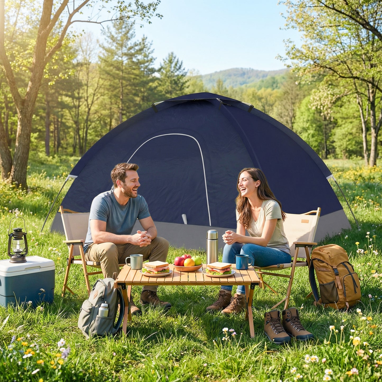 2 Person Camping Tent, Dome Tent with Zipped Doors, Storage Pocket