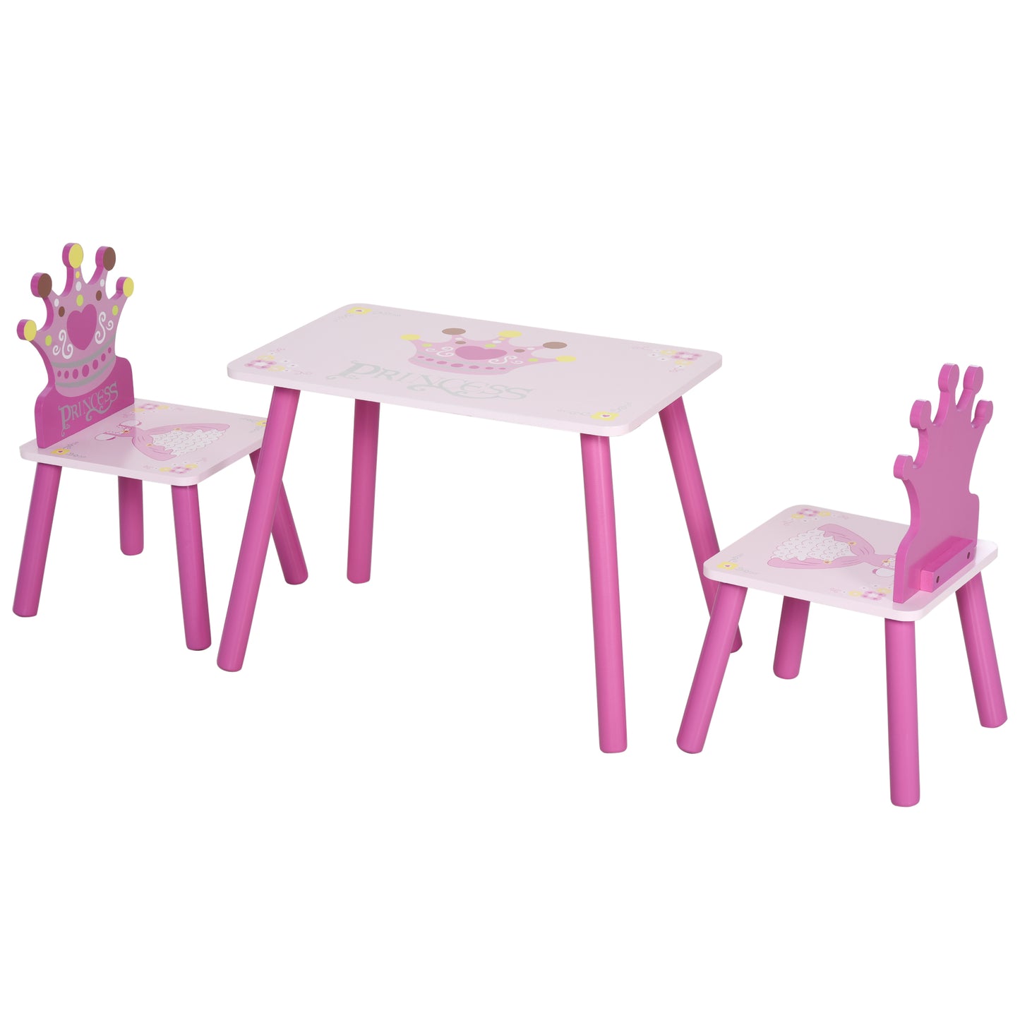 3 Pcs Kids and Table Chair Set Princess & Crown Theme Home