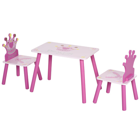 3 Pcs Kids and Table Chair Set Princess & Crown Theme Home