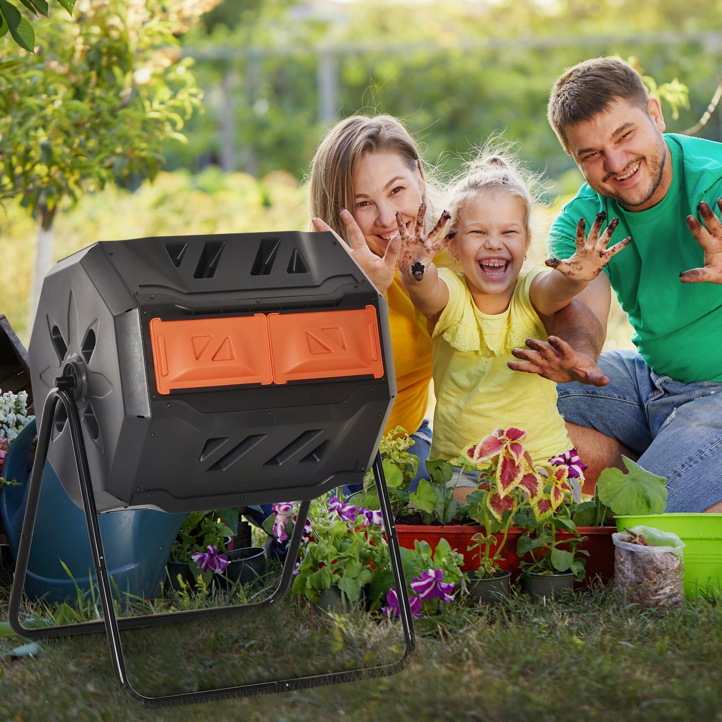 160L 360° Rotating Dual Chamber Composter