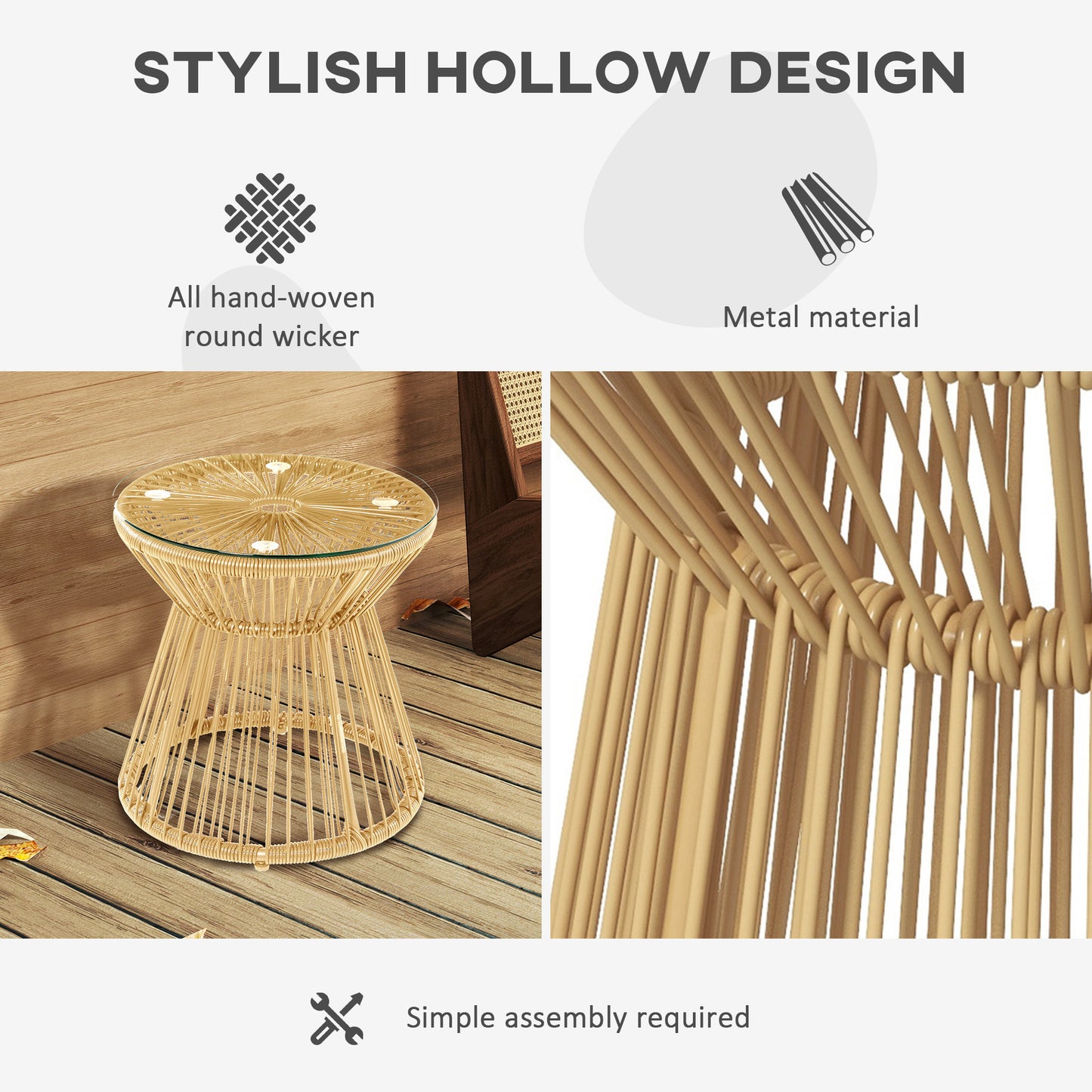 Round End Table, Rattan Side Table
