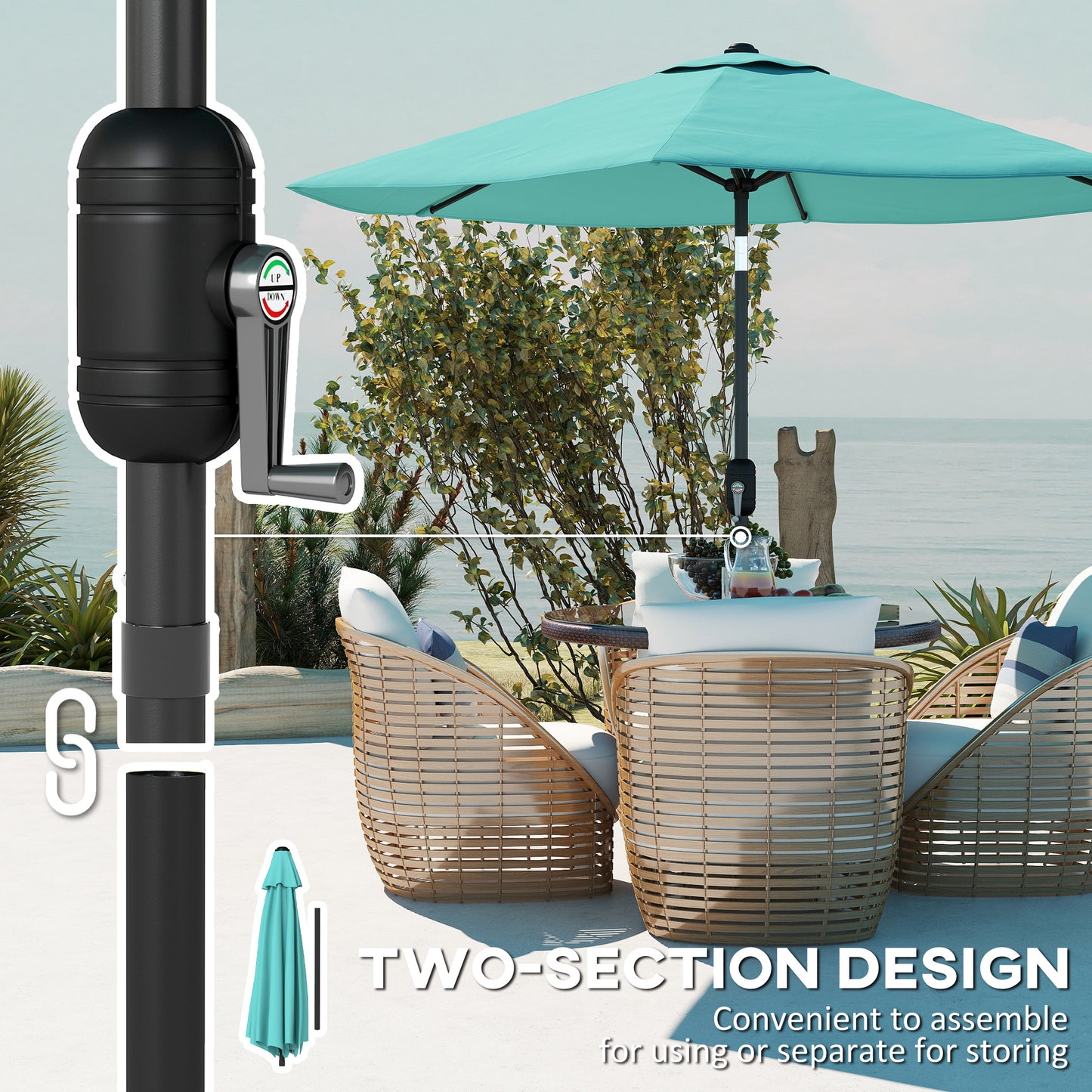 2.6 m Garden Parasol Umbrella with Aluminium Pole