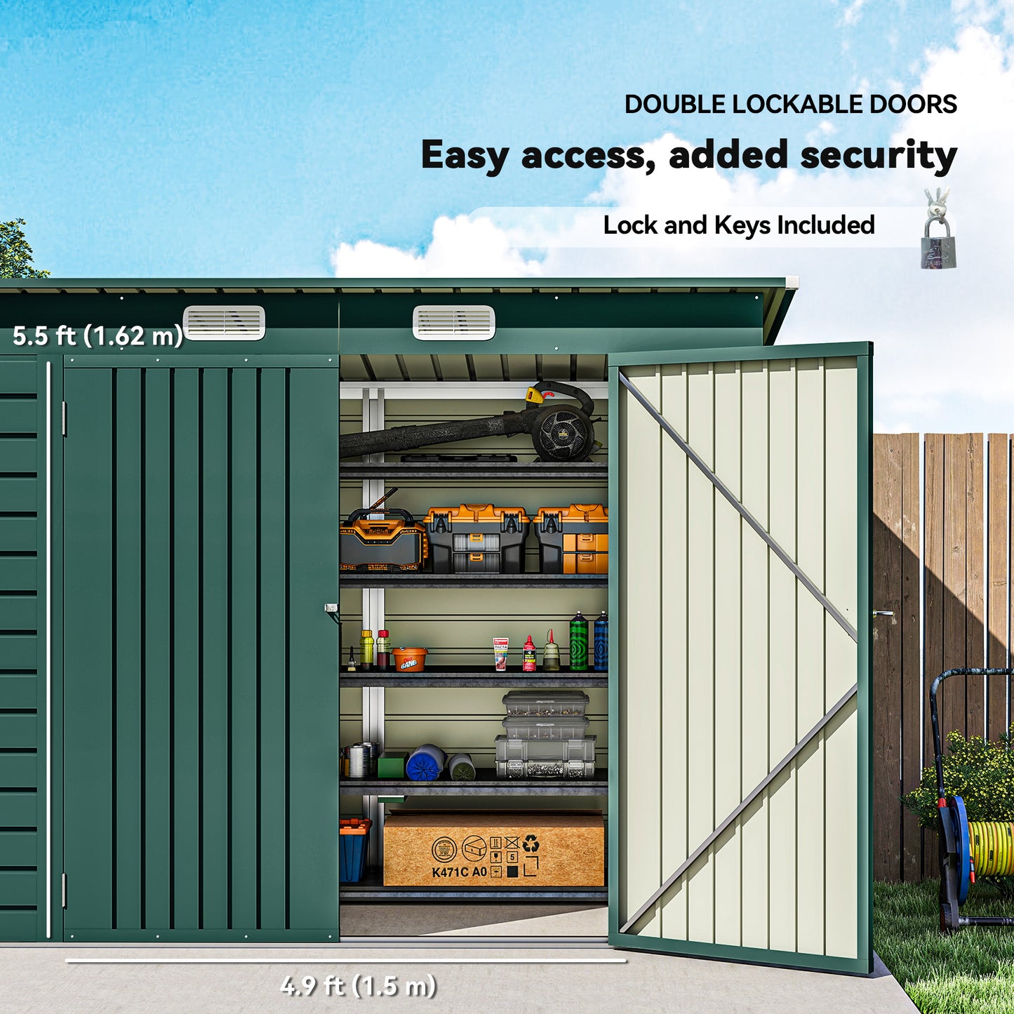 3.7 x 7.9ft Galvanised Steel Shed, with Latched Door and Padlock