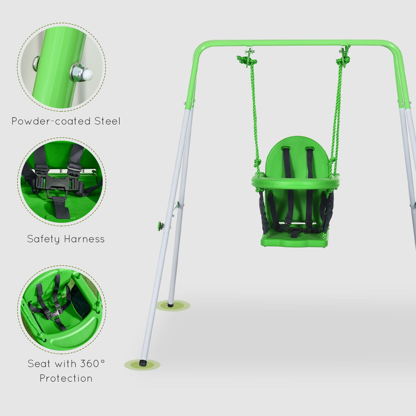 Kids Swing, Steel Nursery Swing, with Seatbelt, High Support Back