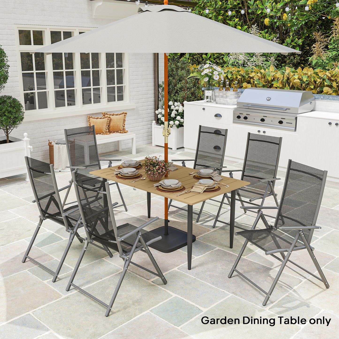 Garden Dining Table, 150 x 90 cm Rectangle Outdoor Table