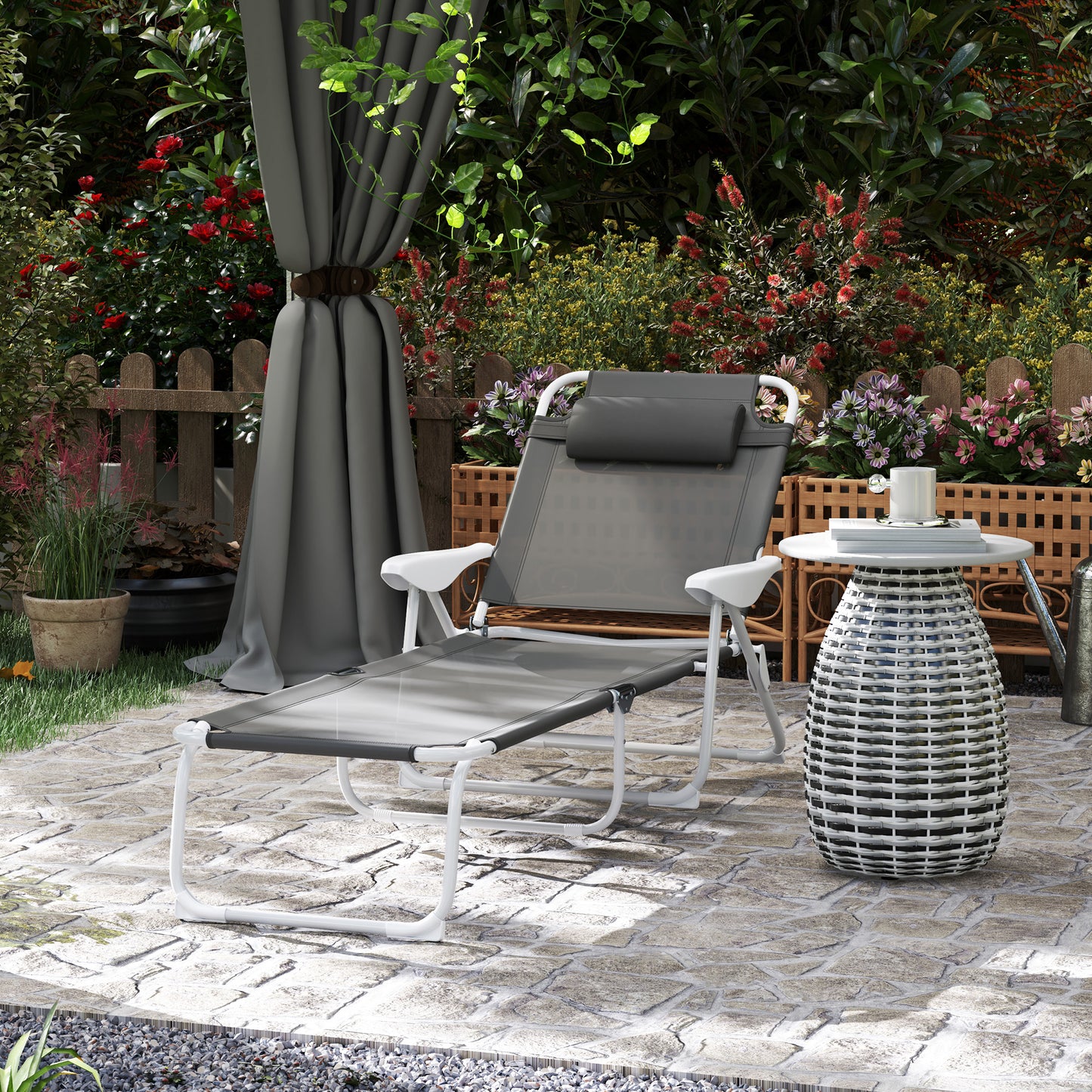 Foldable Lounge Chair with 4-Level Adjustable Backrest & Headrest