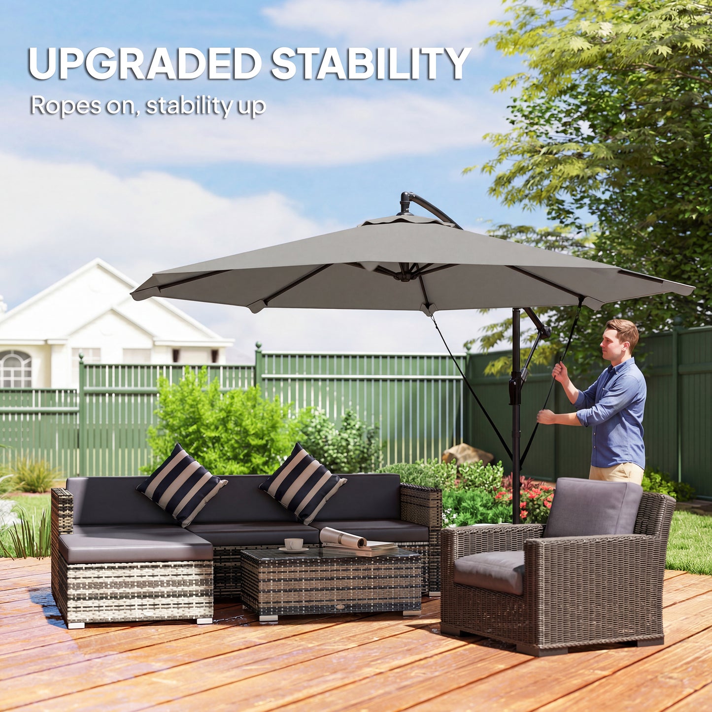 3 m Cantilever Parasol with Protective Cover and Wind Ropes