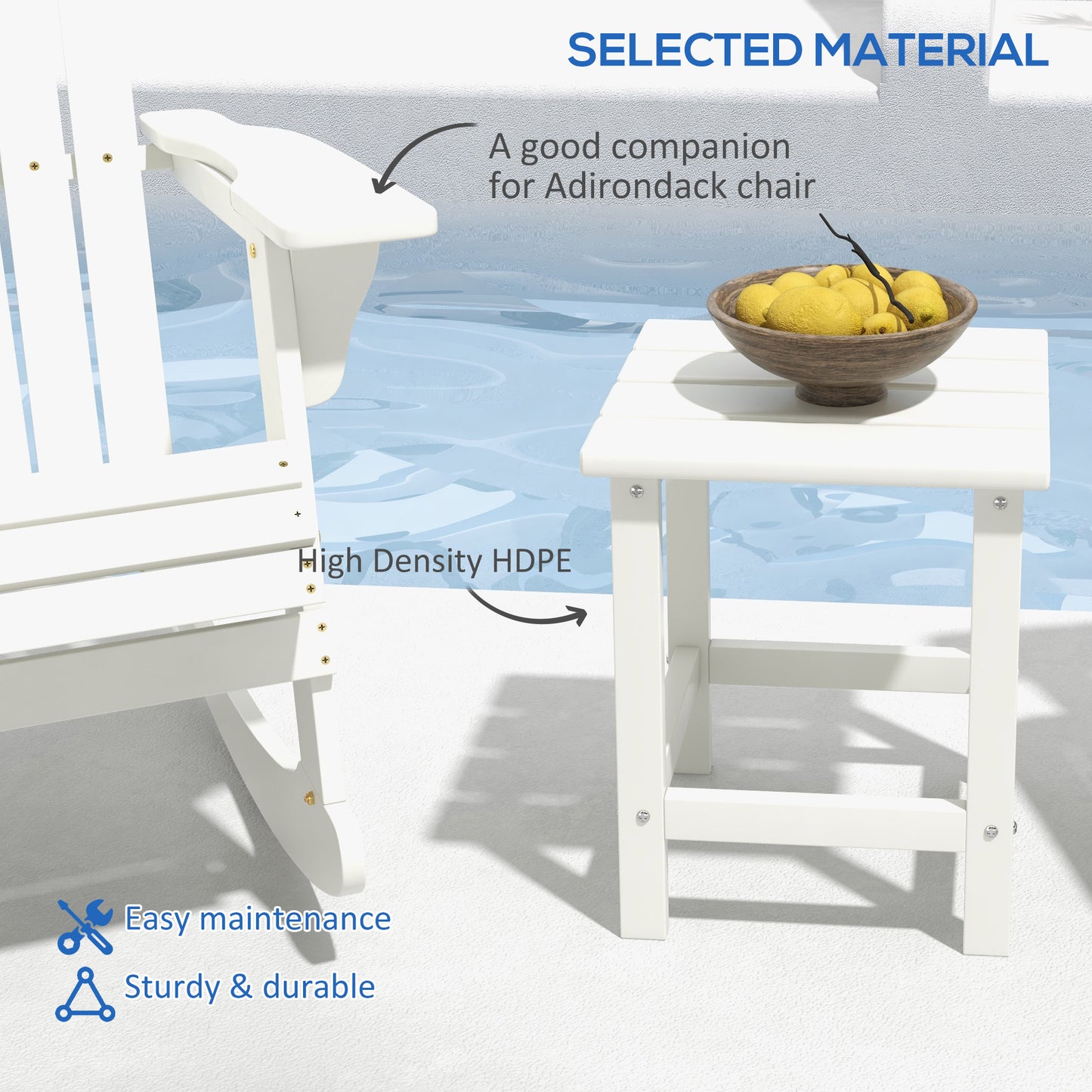 Square Coffee Table, HDPE Tabletop and Frame for Porch, Garden