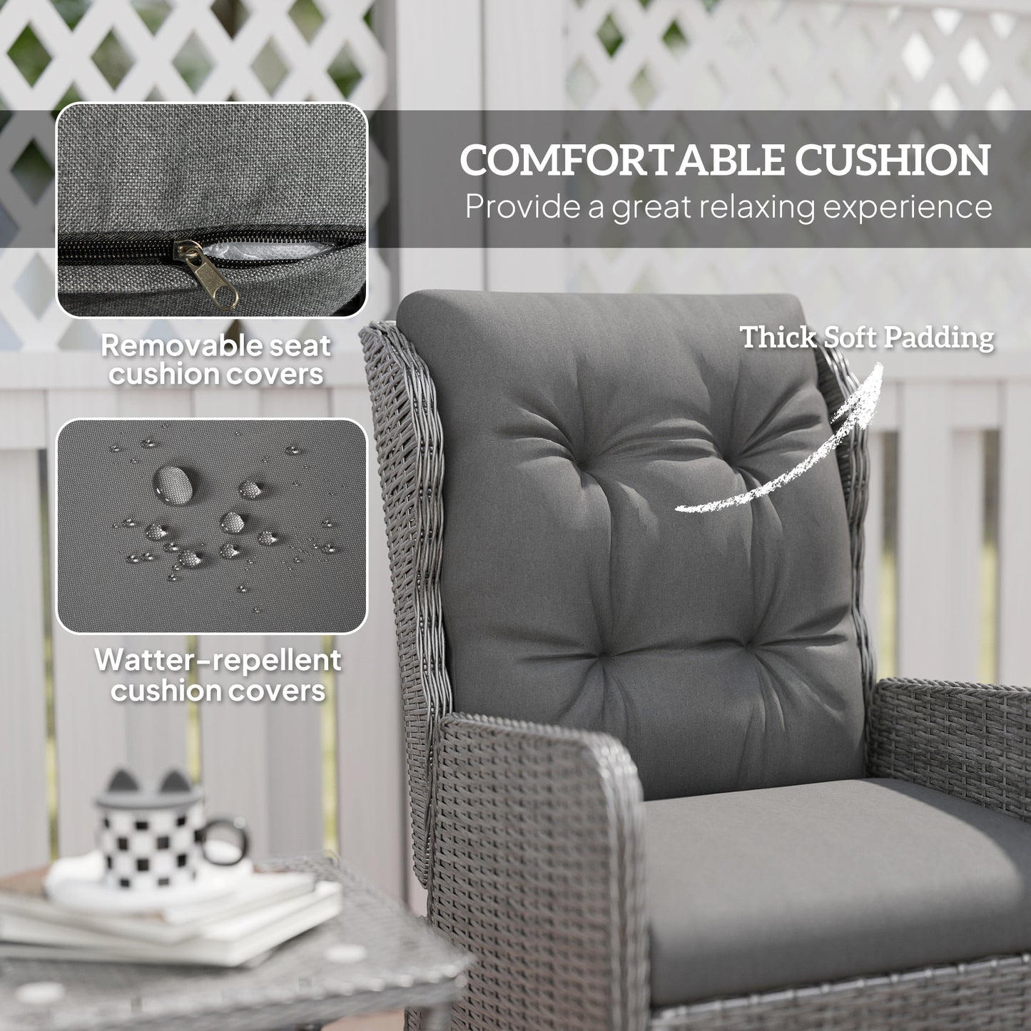 5 Pieces Rattan Bistro Set with Adjustable Back