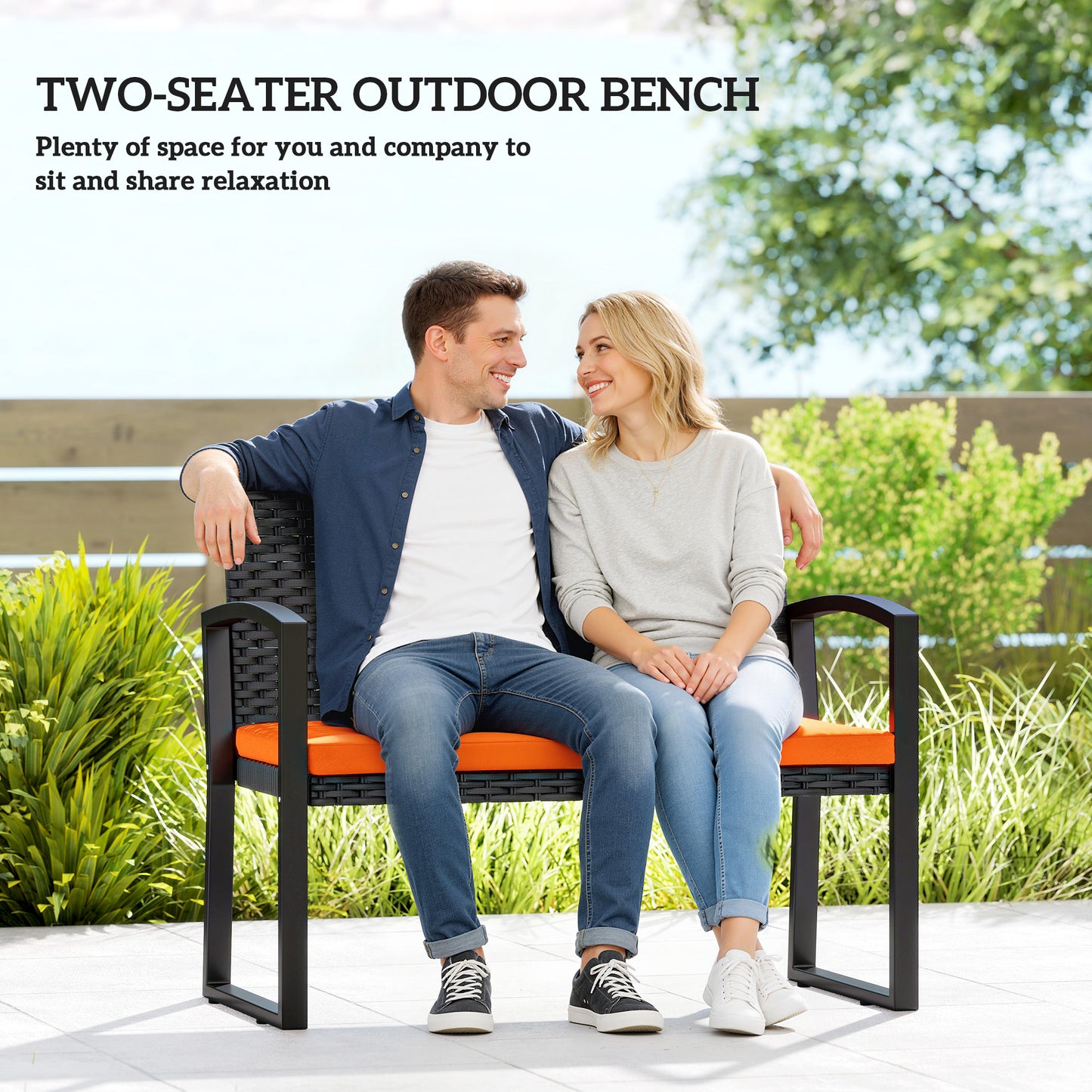 Two-Seater Rattan Garden Bench