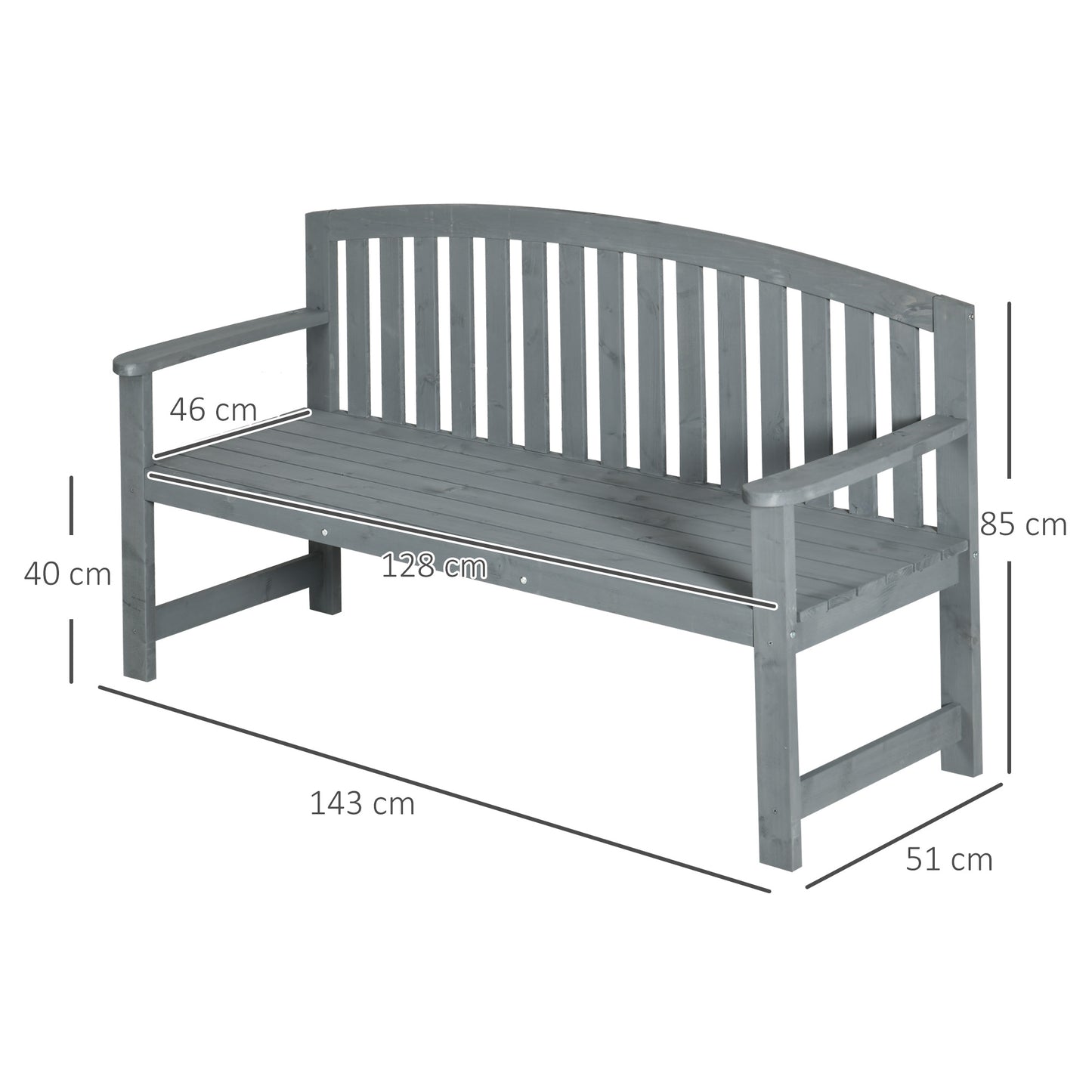 2 Seater Wooden Garden Bench with Armrest