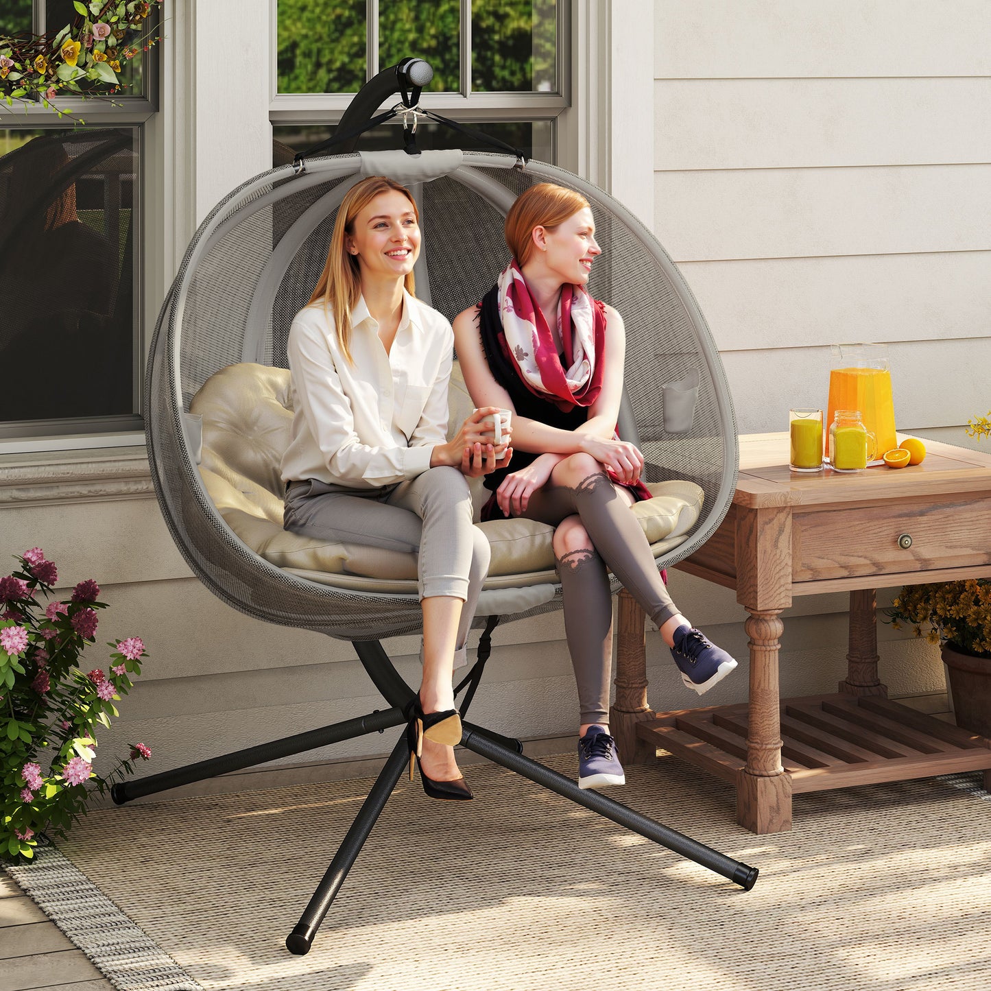 Double Hanging Egg Chair 2 Seaters Texteline Swing Hammock Chair