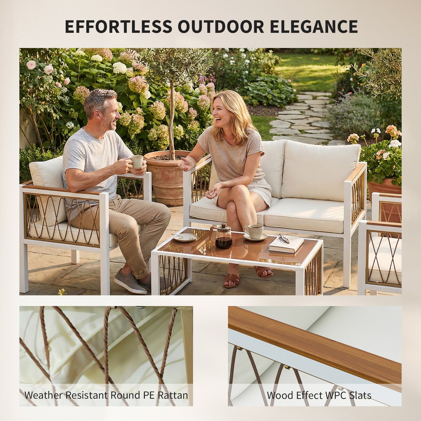 4 Piece Rattan Garden Furniture Set with Loveseat, 2 Armchairs (1)
