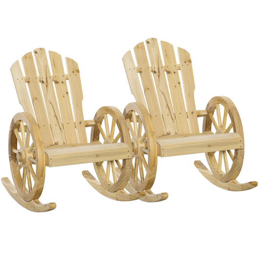 2 Piece Wooden Adirondack Rocking Chair Reclining Armchair Outdoor (1)