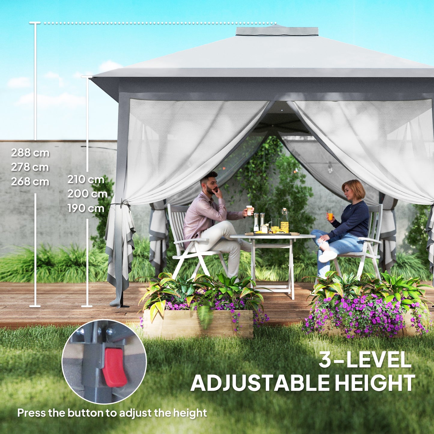 3.3 x 3.3m Pop Up Gazebo, Double Roof Foldable Canopy Tent