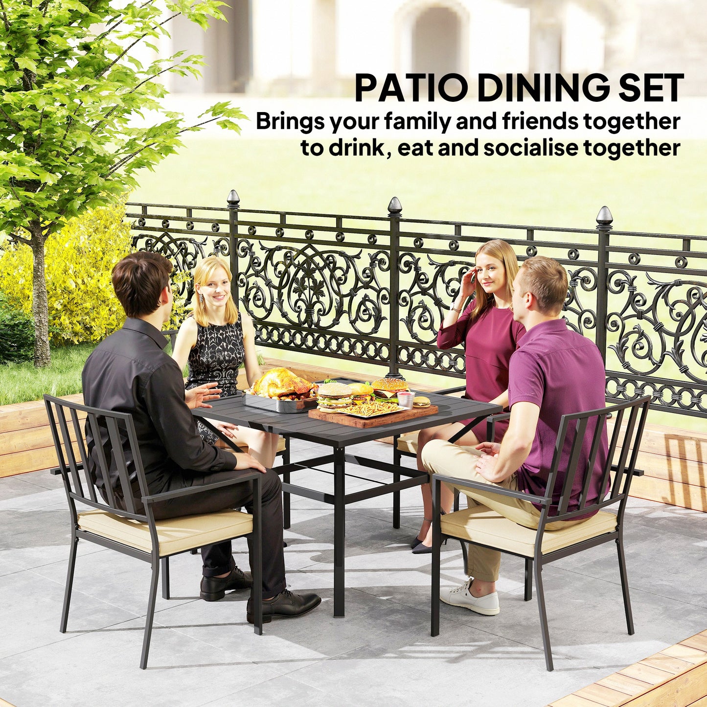 5 Pieces Garden Dining Set with Cushions