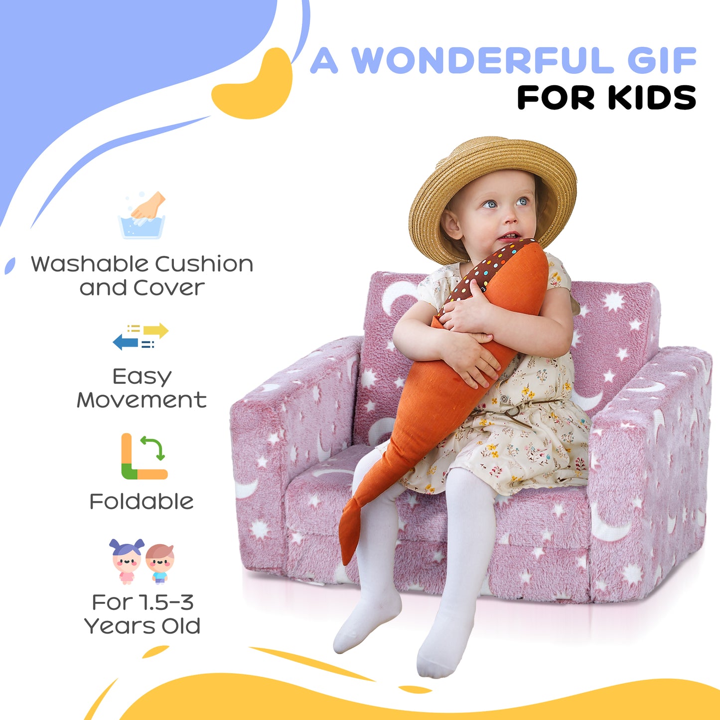 2 in 1 Kids Folding Bed Armchair with Glow in The Dark Cosmic Design